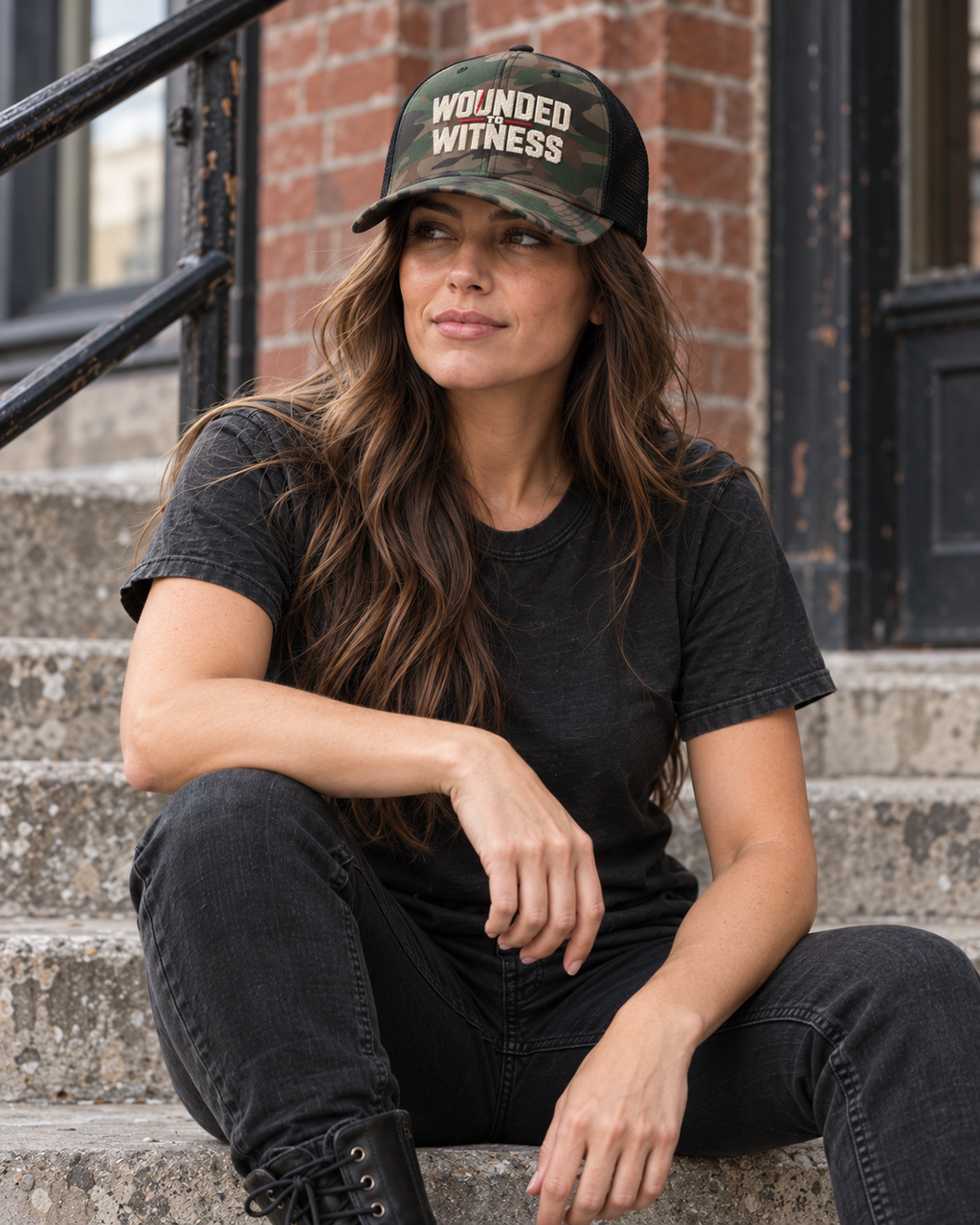 Wounded to Witness Embroidered Camo Trucker Hat