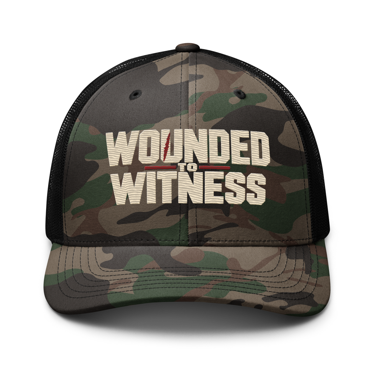 Wounded to Witness Embroidered Camo Trucker Hat